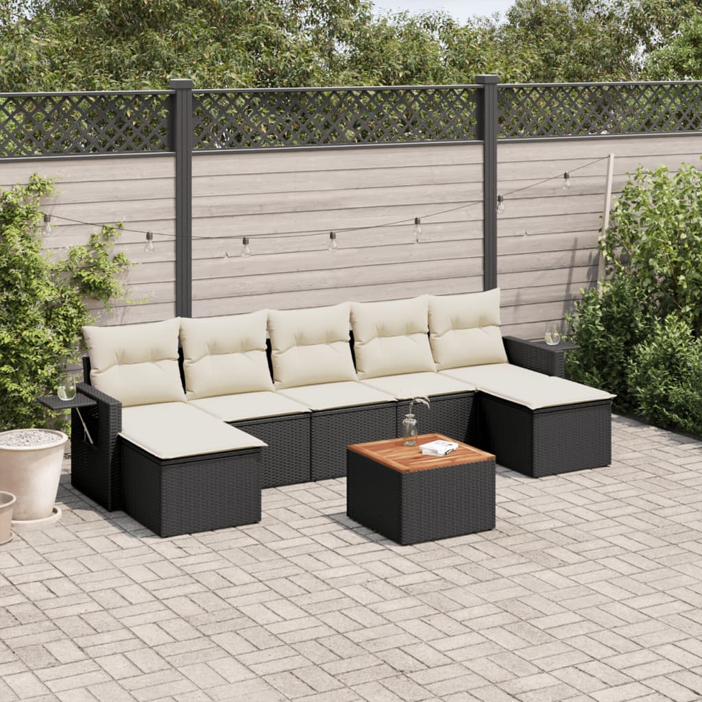 8-tlg. Garten-Sofagarnitur mit Kissen Schwarz Poly Rattan 8-tlg. Garten-Sofagarnitur mit Kissen Schwarz Poly Rattan