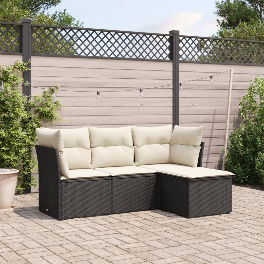 4-tlg. Garten-Sofagarnitur mit Kissen Schwarz Poly Rattan 4-tlg. Garten-Sofagarnitur mit Kissen Schwarz Poly Rattan