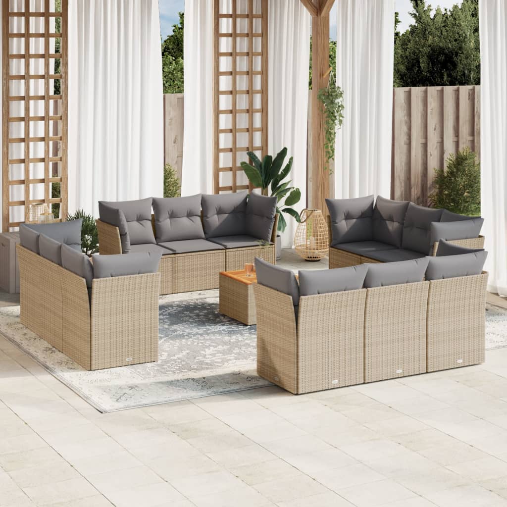13-tlg. Garten-Sofagarnitur mit Kissen Beige Poly Rattan 13-tlg. Garten-Sofagarnitur mit Kissen Beige Poly Rattan