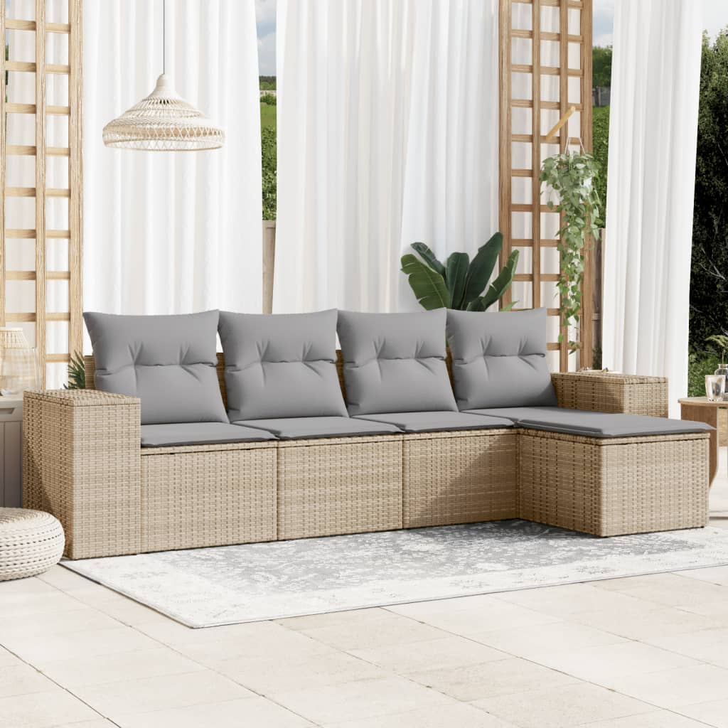 5-tlg. Garten-Sofagarnitur mit Kissen Beige Poly Rattan 5-tlg. Garten-Sofagarnitur mit Kissen Beige Poly Rattan