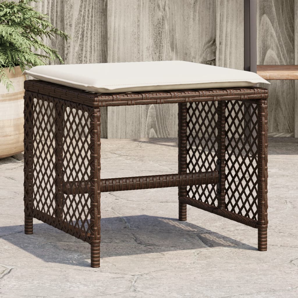 Gartenhocker mit Kissen 4 Stk. Braun 41x41x36 cm Poly Rattan Gartenhocker mit Kissen 4 Stk. Braun 41x41x36 cm Poly Rattan