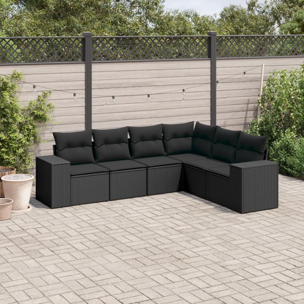6-tlg. Garten-Sofagarnitur mit Kissen Schwarz Poly Rattan 6-tlg. Garten-Sofagarnitur mit Kissen Schwarz Poly Rattan