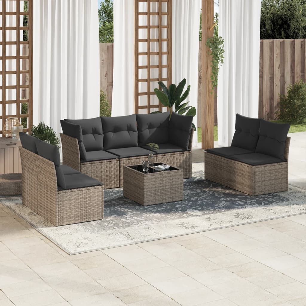 8-tlg. Garten-Sofagarnitur mit Kissen Grau Poly Rattan 8-tlg. Garten-Sofagarnitur mit Kissen Grau Poly Rattan