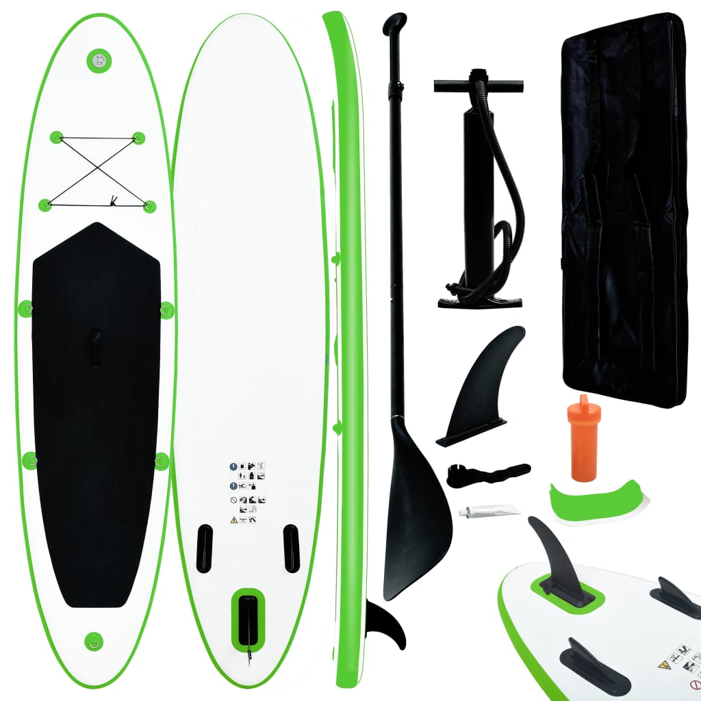 Aufblasbares Stand Up Paddle Board Set Grün und Weiß Aufblasbares Stand Up Paddle Board Set Grün und Weiß
