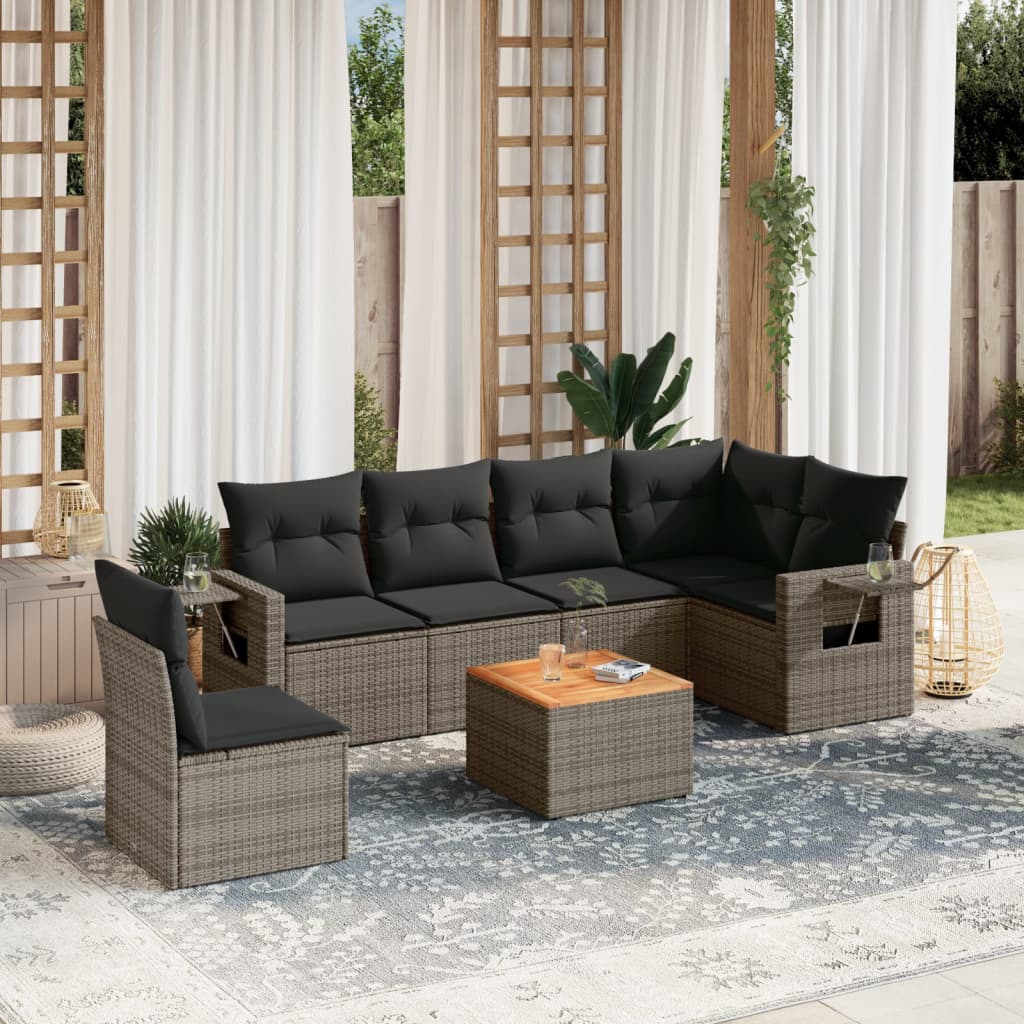 7-tlg. Garten-Sofagarnitur mit Kissen Grau Poly Rattan 7-tlg. Garten-Sofagarnitur mit Kissen Grau Poly Rattan