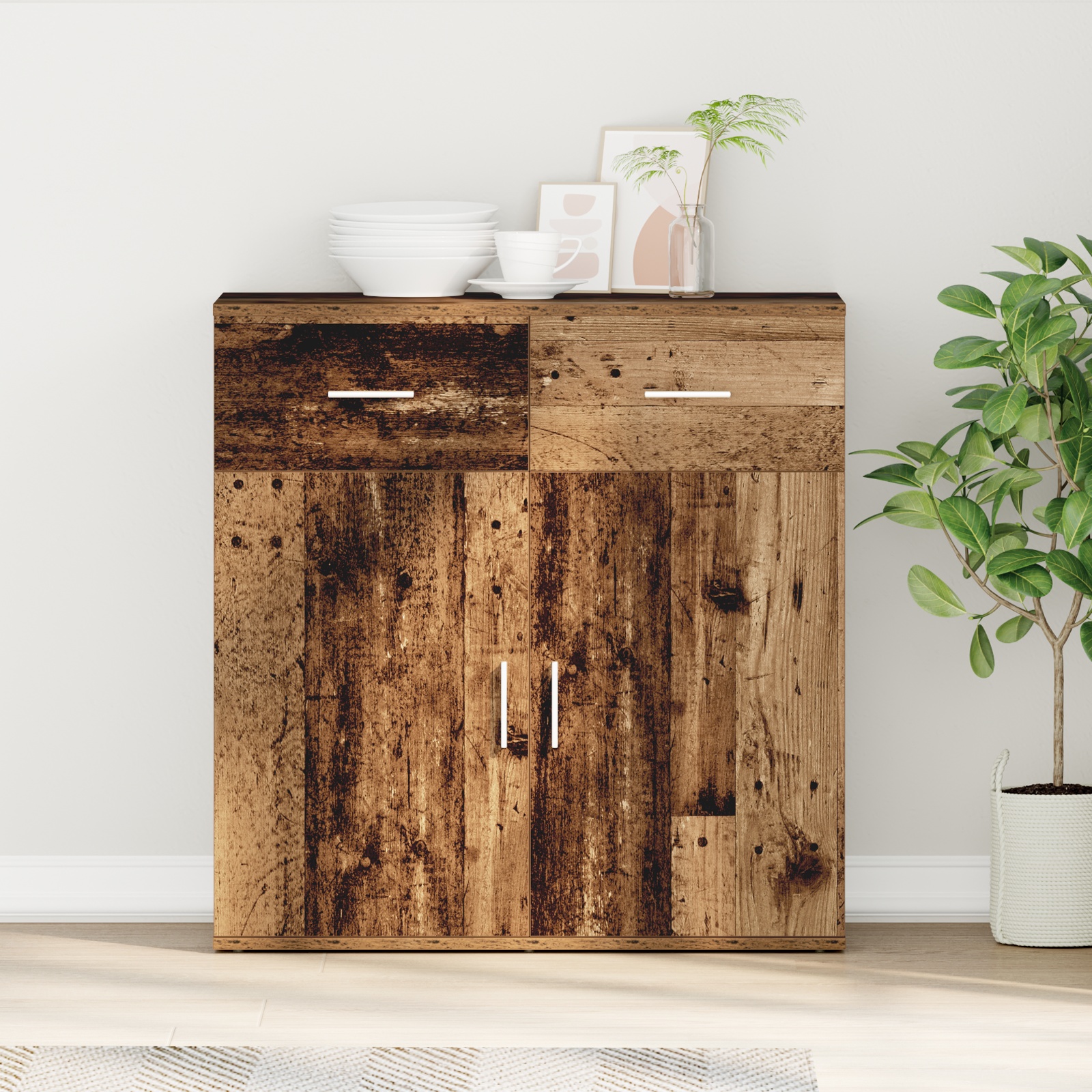 Sideboard mit Schubladen mit Regal mit Speicher mit Tür Altholz 79 x 38 x 80 cm Holzwerkstoff
