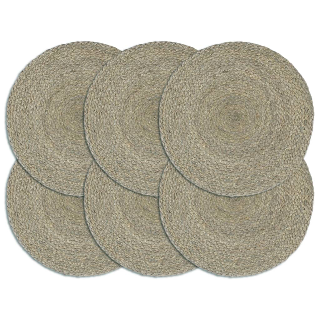 Tischsets 6 Stk. Grau 38 cm Rund Jute Tischsets 6 Stk. Grau 38 cm Rund Jute