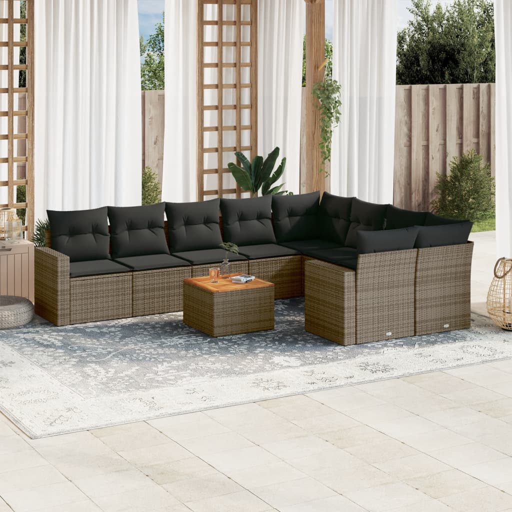 10-tlg. Garten-Sofagarnitur mit Kissen Grau Poly Rattan 10-tlg. Garten-Sofagarnitur mit Kissen Grau Poly Rattan