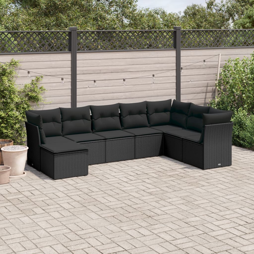 8-tlg. Garten-Sofagarnitur mit Kissen Schwarz Poly Rattan 8-tlg. Garten-Sofagarnitur mit Kissen Schwarz Poly Rattan
