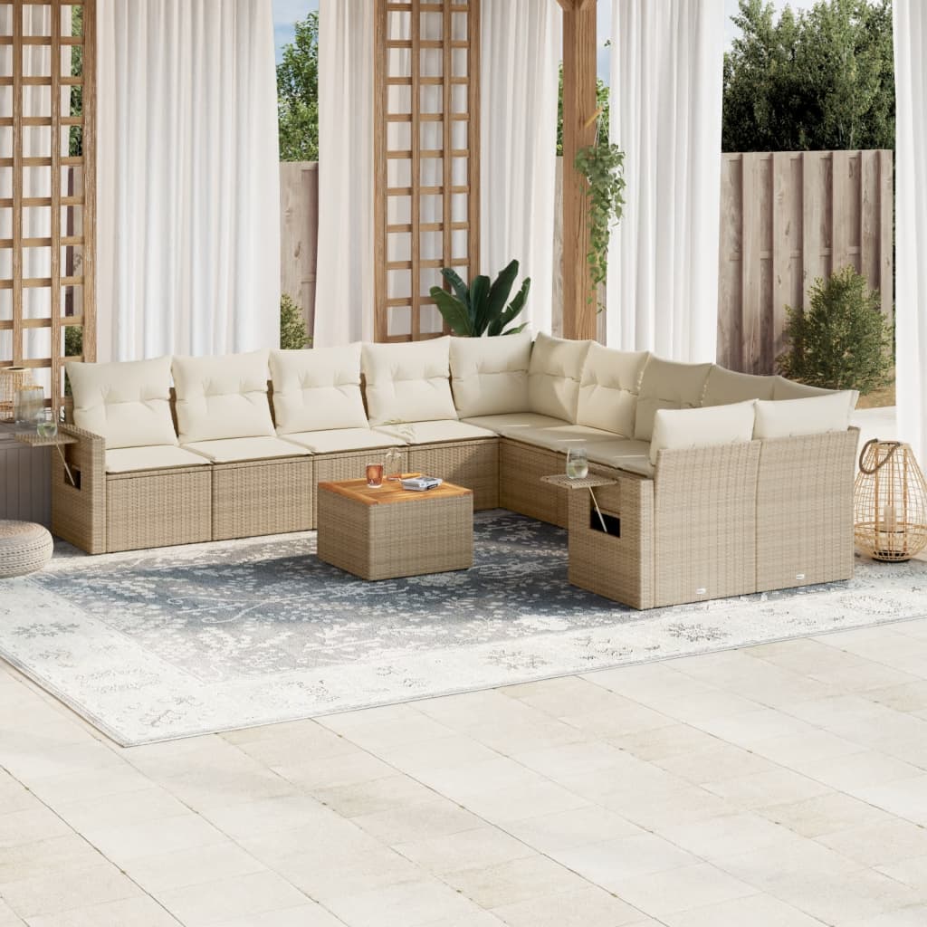 11-tlg. Garten-Sofagarnitur mit Kissen Beige Poly Rattan 11-tlg. Garten-Sofagarnitur mit Kissen Beige Poly Rattan