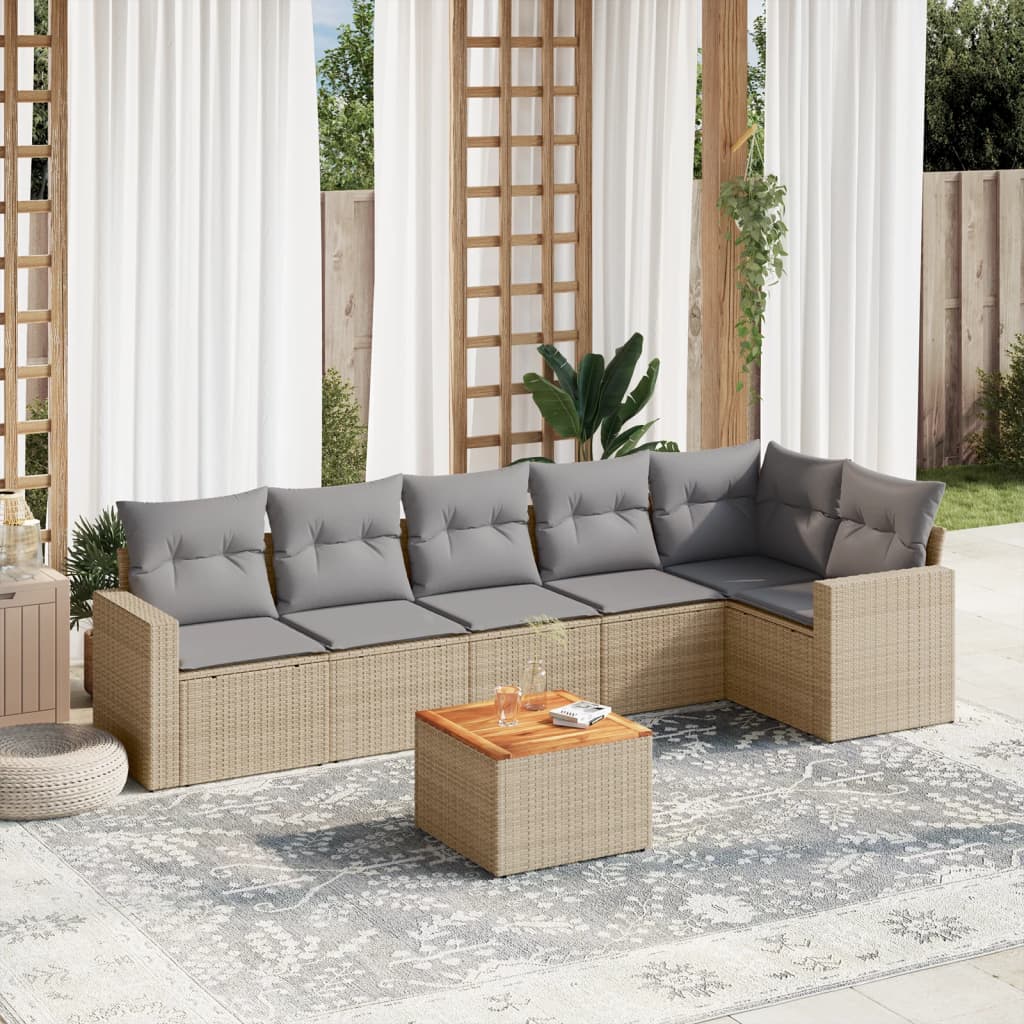 7-tlg. Garten-Sofagarnitur mit Kissen Beige Poly Rattan 7-tlg. Garten-Sofagarnitur mit Kissen Beige Poly Rattan