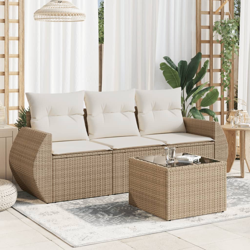 4-tlg. Garten-Sofagarnitur mit Kissen Beige Poly Rattan 4-tlg. Garten-Sofagarnitur mit Kissen Beige Poly Rattan