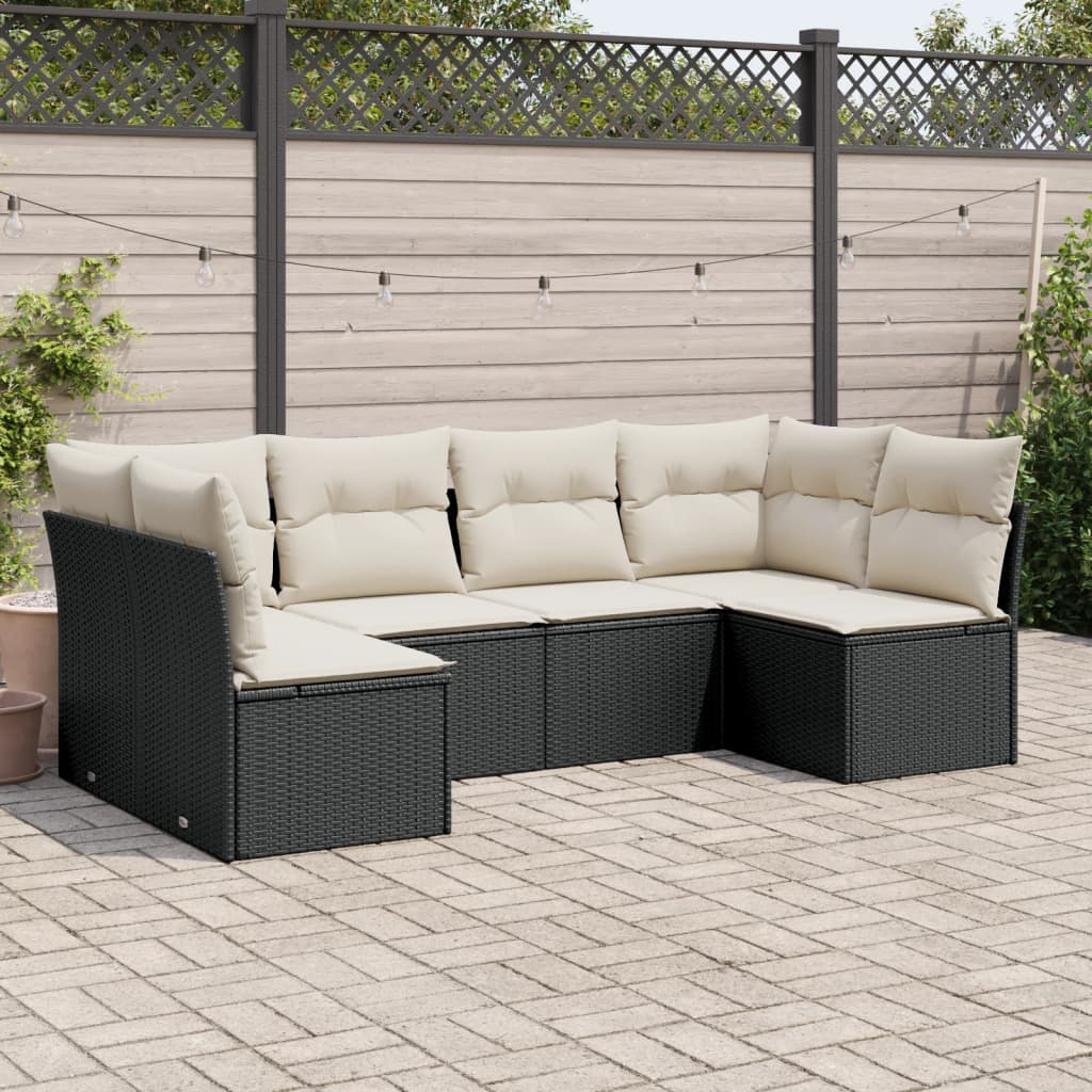 6-tlg. Garten-Sofagarnitur mit Kissen Schwarz Poly Rattan 6-tlg. Garten-Sofagarnitur mit Kissen Schwarz Poly Rattan