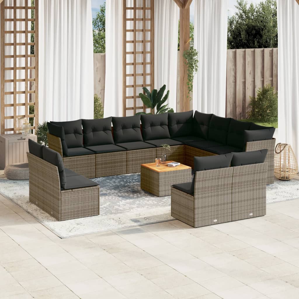 13-tlg. Garten-Sofagarnitur mit Kissen Grau Poly Rattan 13-tlg. Garten-Sofagarnitur mit Kissen Grau Poly Rattan