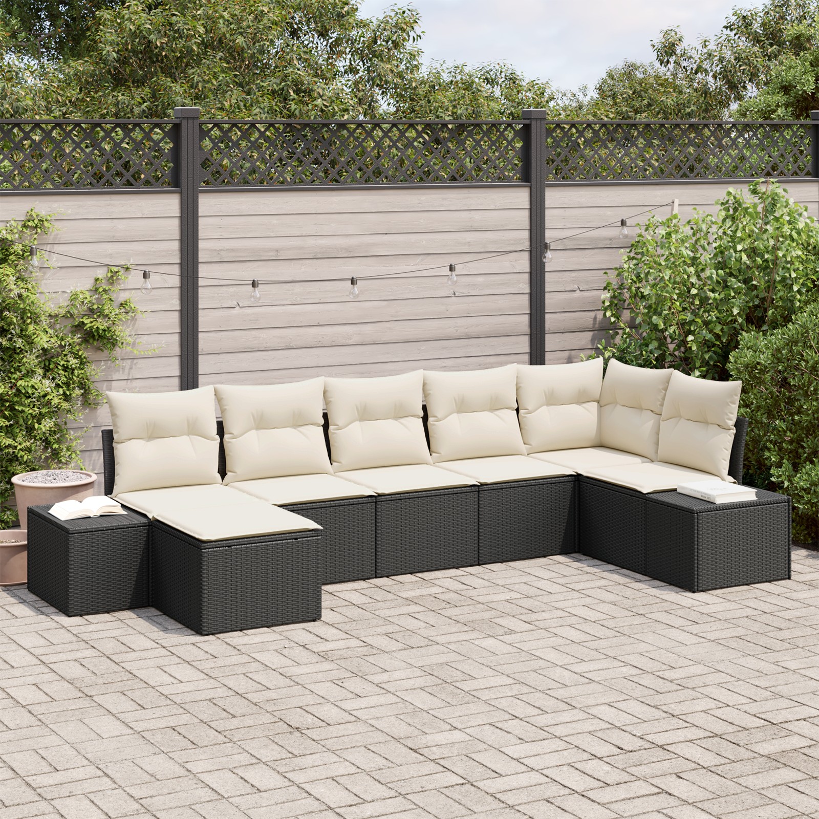 Garten-Sofa-Set mit Kissen 7 pcs Schwarz PE Rattan Garten-Sofa-Set mit Kissen 7 pcs Schwarz PE Rattan
