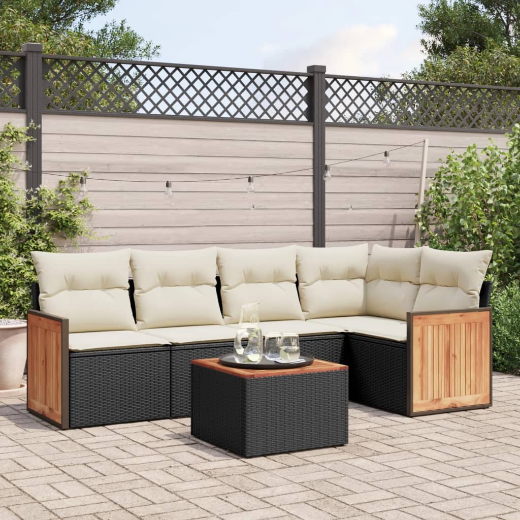 6-tlg. Garten-Sofagarnitur mit Kissen Schwarz Poly Rattan 6-tlg. Garten-Sofagarnitur mit Kissen Schwarz Poly Rattan