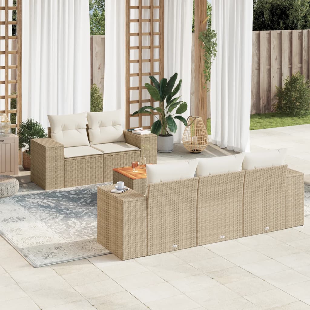 6-tlg. Garten-Sofagarnitur mit Kissen Beige Poly Rattan 6-tlg. Garten-Sofagarnitur mit Kissen Beige Poly Rattan