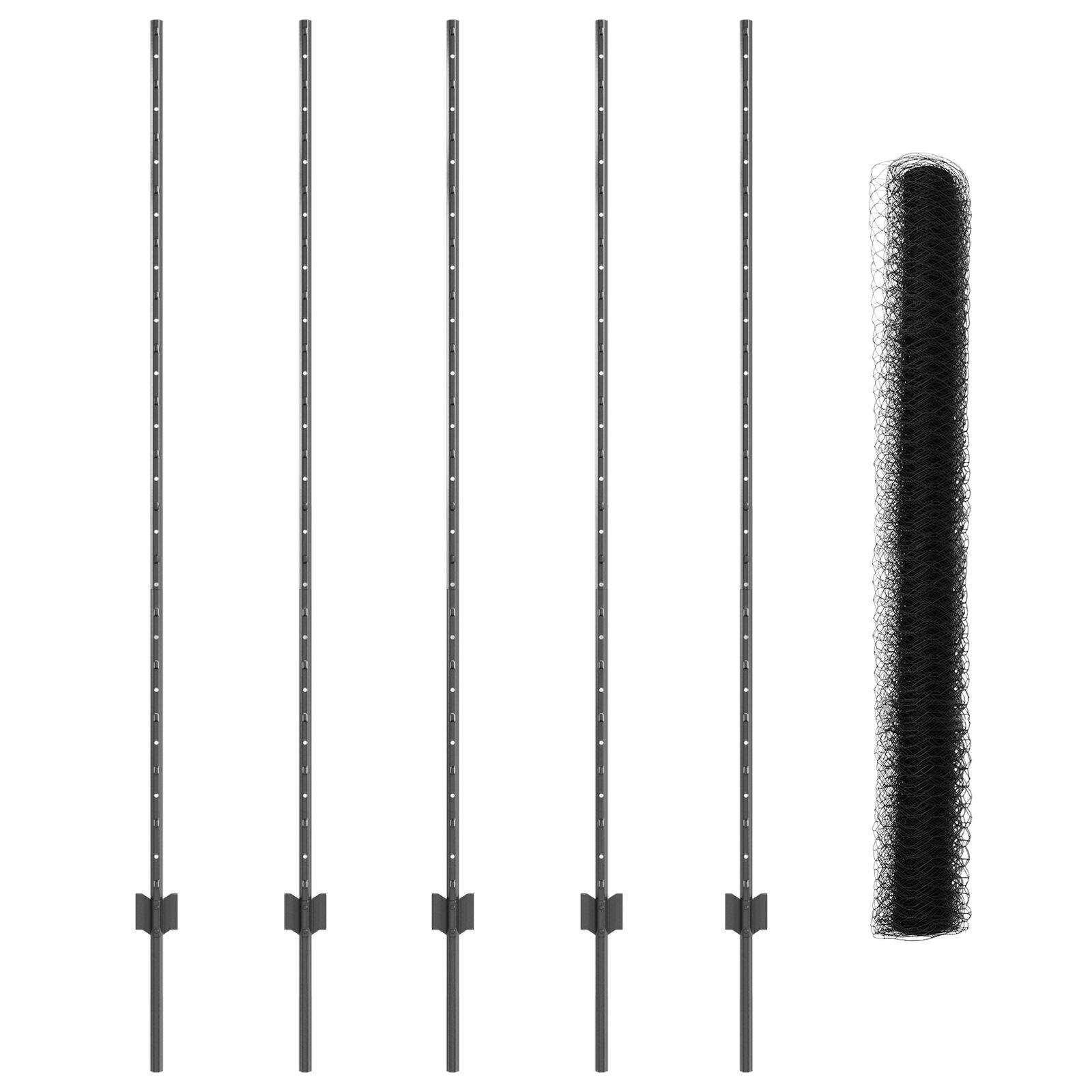 Zaunpfosten 10 Stück U-Kanal Grau 150 cm Stahl, Sechseckzaun Grau 1,5x10 m Stahl