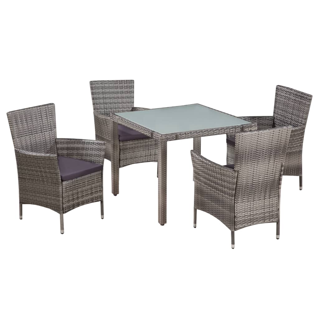 5-tlg. Garten-Essgruppe mit Auflagen Poly Rattan Grau 5-tlg. Garten-Essgruppe mit Auflagen Poly Rattan Grau