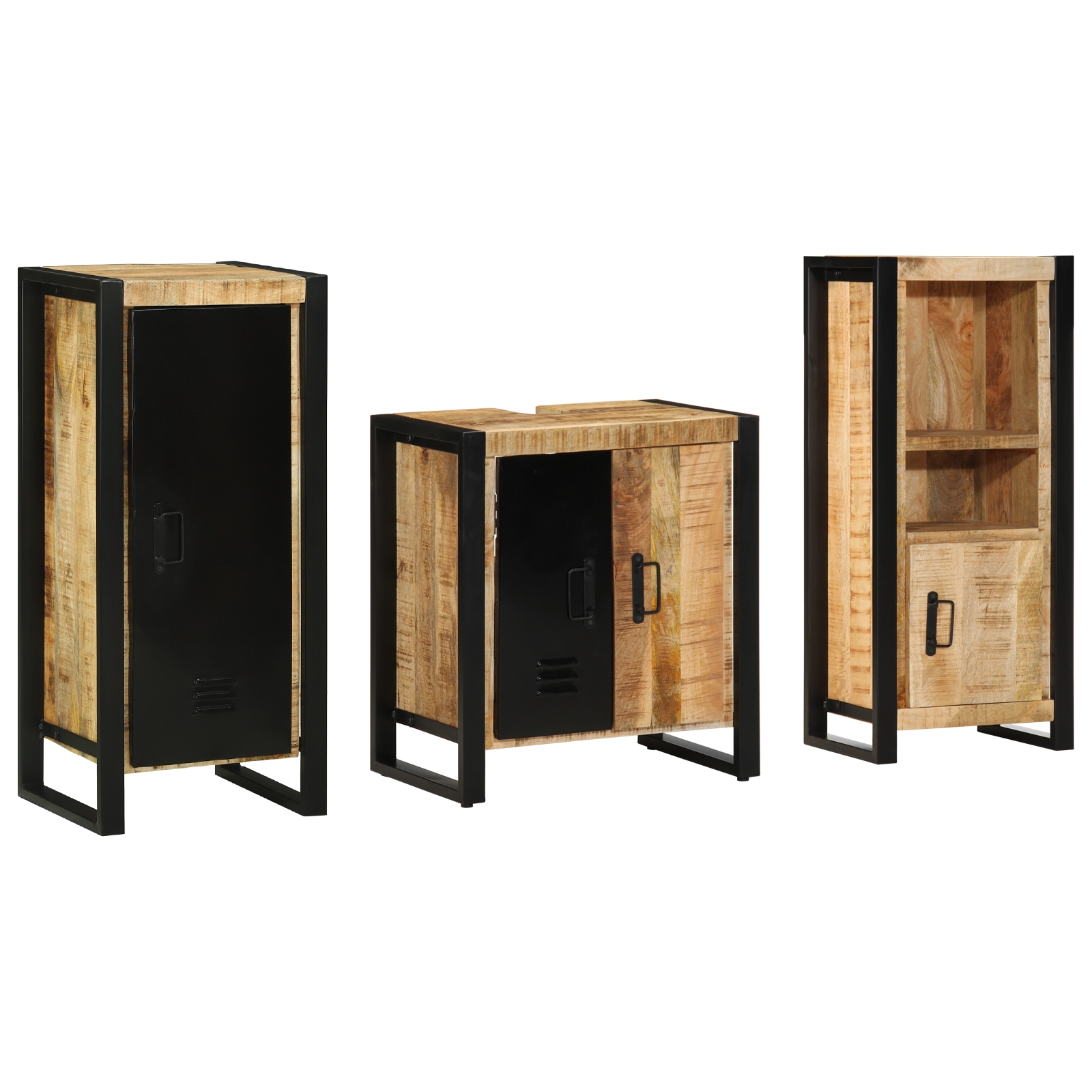 Badezimmermöbel Set mit Regal 3 pcs Braun Massives Mango-Holz Badezimmermöbel Set mit Regal 3 pcs Braun Massives Mango-Holz