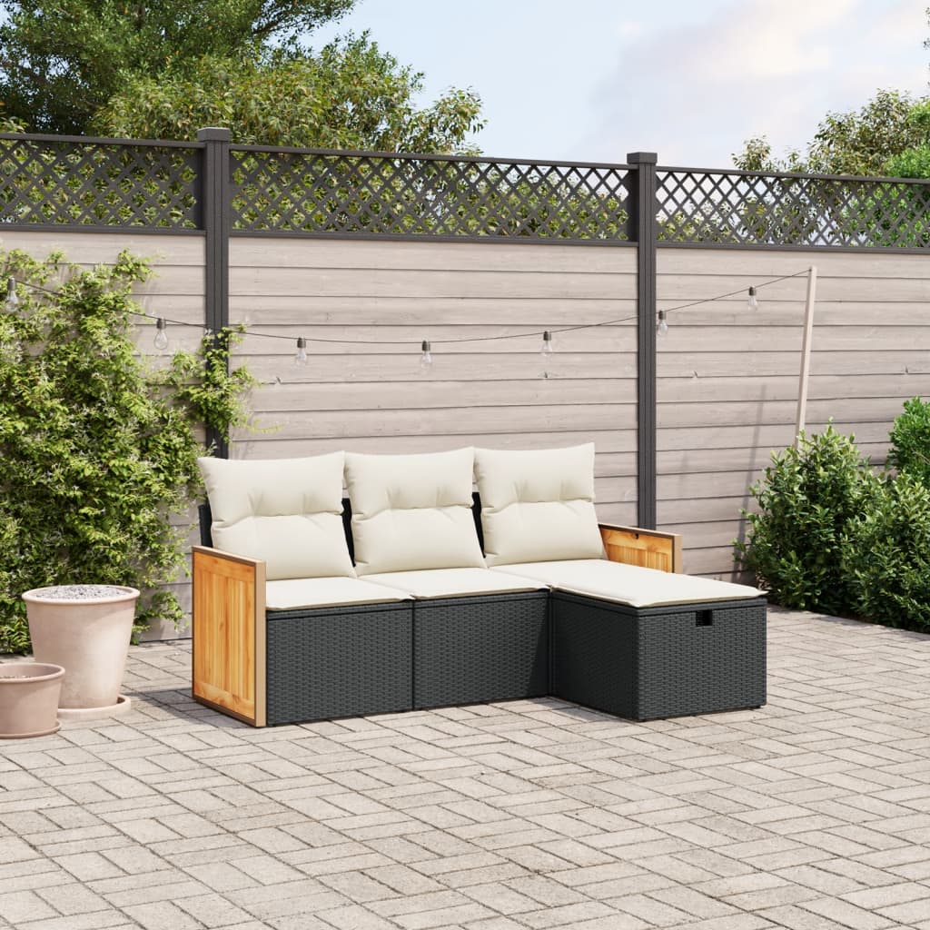 4-tlg. Garten-Sofagarnitur mit Kissen Schwarz Poly Rattan 4-tlg. Garten-Sofagarnitur mit Kissen Schwarz Poly Rattan