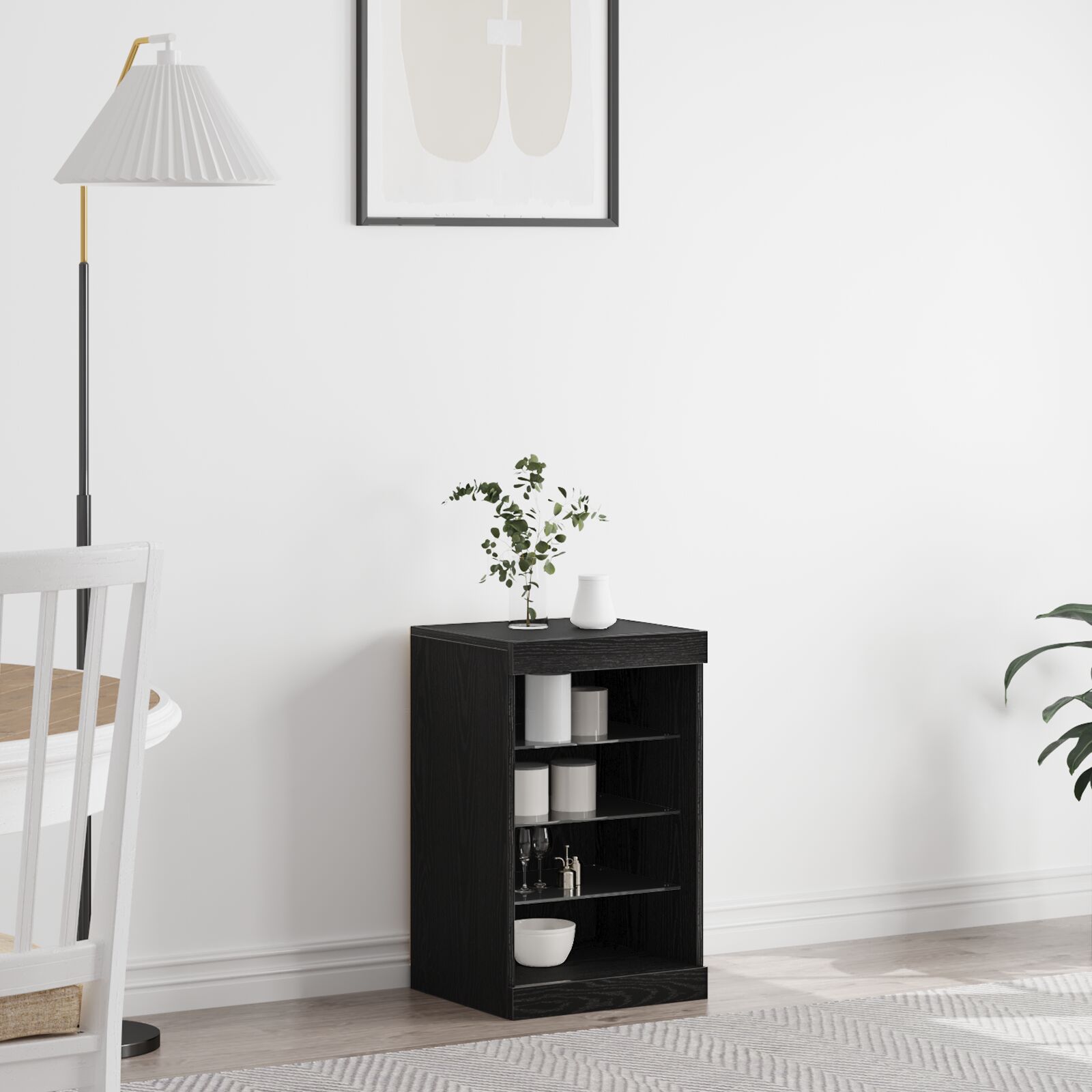vidaXL Sideboard mit LED-Lichtern Schwarz Eiche 41x37x67 cm