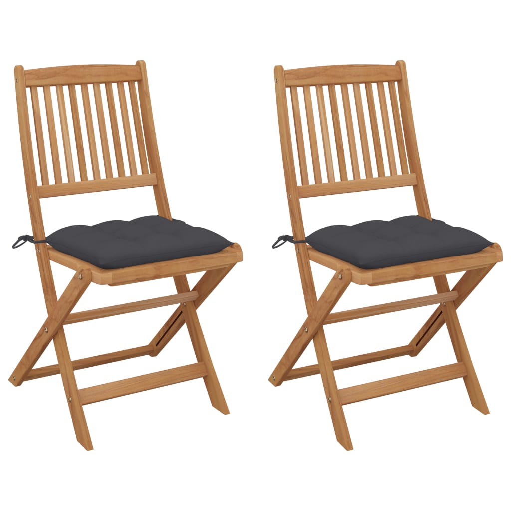 Klappbare Gartenstühle 2 Stk. mit Kissen Massivholz Akazie Klappbare Gartenstühle 2 Stk. mit Kissen Massivholz Akazie
