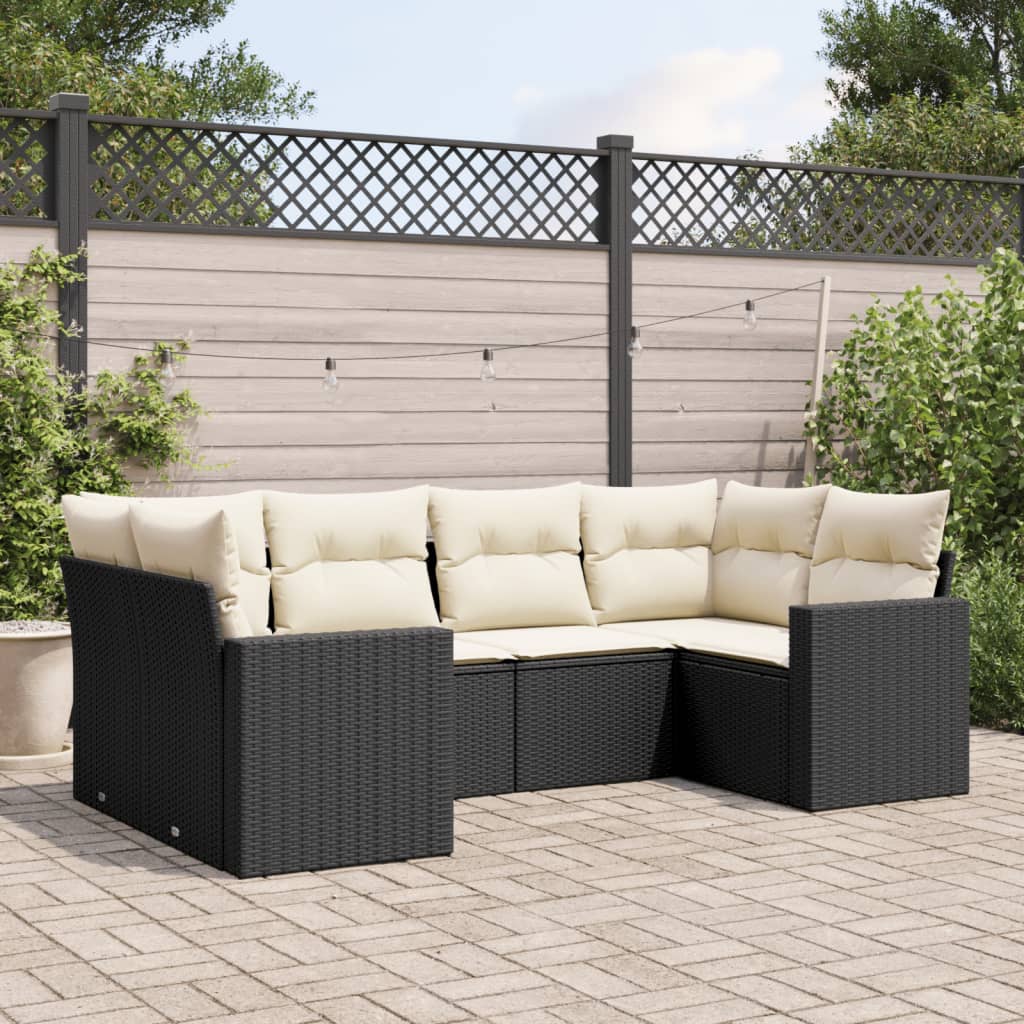 6-tlg. Garten-Sofagarnitur mit Kissen Schwarz Poly Rattan 6-tlg. Garten-Sofagarnitur mit Kissen Schwarz Poly Rattan
