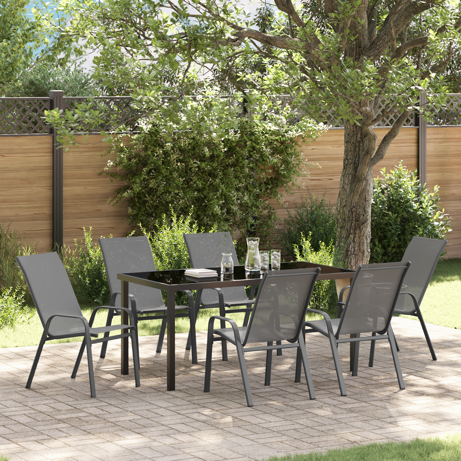7-teiliges Garten-Essset Grau Textilene und Stahl 7-teiliges Garten-Essset Grau Textilene und Stahl