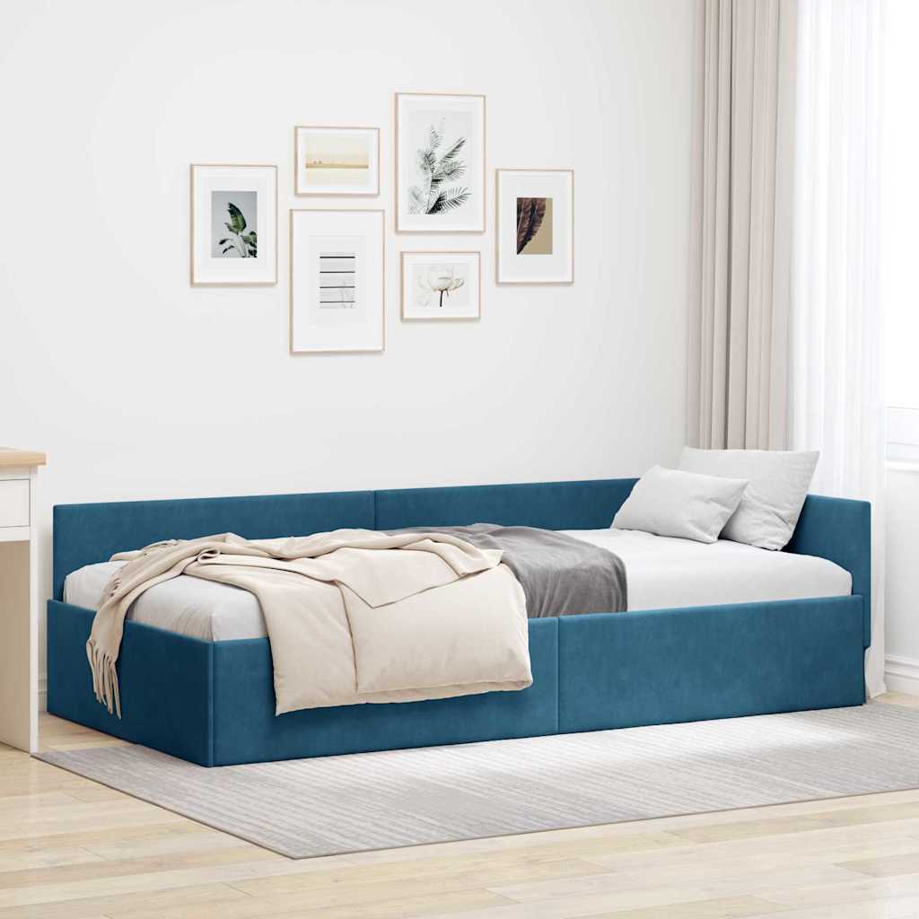 Eckbettgestell Blau 90 x 200 cm Samt und engineered Holz