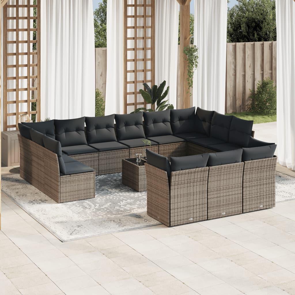 14-tlg. Garten-Sofagarnitur mit Kissen Grau Poly Rattan 14-tlg. Garten-Sofagarnitur mit Kissen Grau Poly Rattan