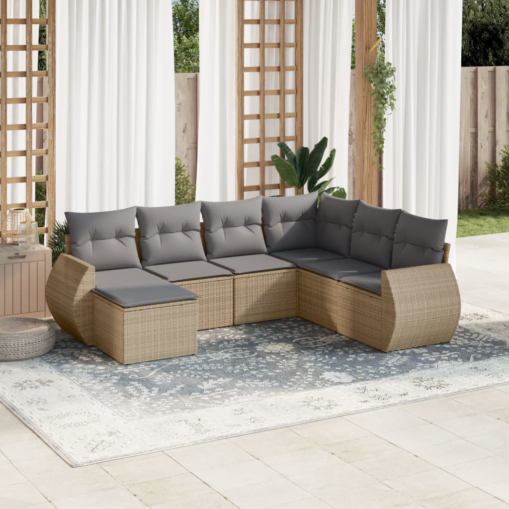 7-tlg. Garten-Sofagarnitur mit Kissen Beige Poly Rattan 7-tlg. Garten-Sofagarnitur mit Kissen Beige Poly Rattan