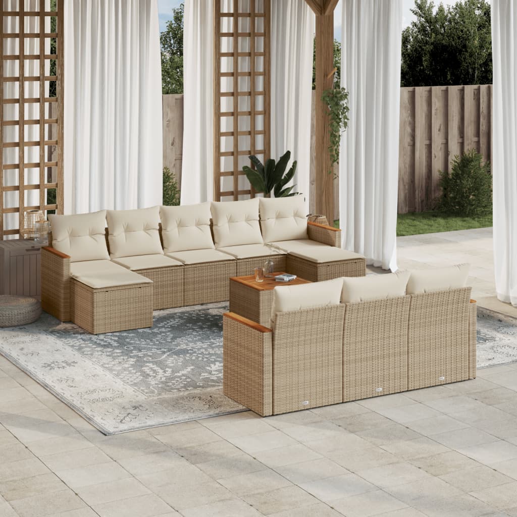 11-tlg. Garten-Sofagarnitur mit Kissen Beige Poly Rattan 11-tlg. Garten-Sofagarnitur mit Kissen Beige Poly Rattan