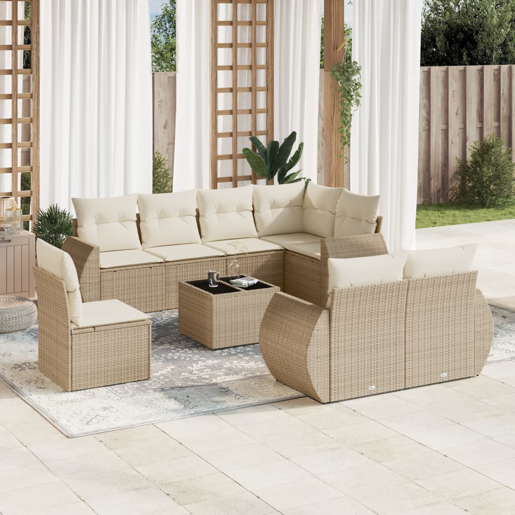 9-tlg. Garten-Sofagarnitur mit Kissen Beige Poly Rattan 9-tlg. Garten-Sofagarnitur mit Kissen Beige Poly Rattan