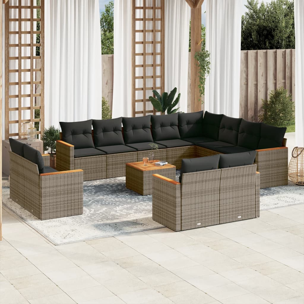 13-tlg. Garten-Sofagarnitur mit Kissen Grau Poly Rattan 13-tlg. Garten-Sofagarnitur mit Kissen Grau Poly Rattan