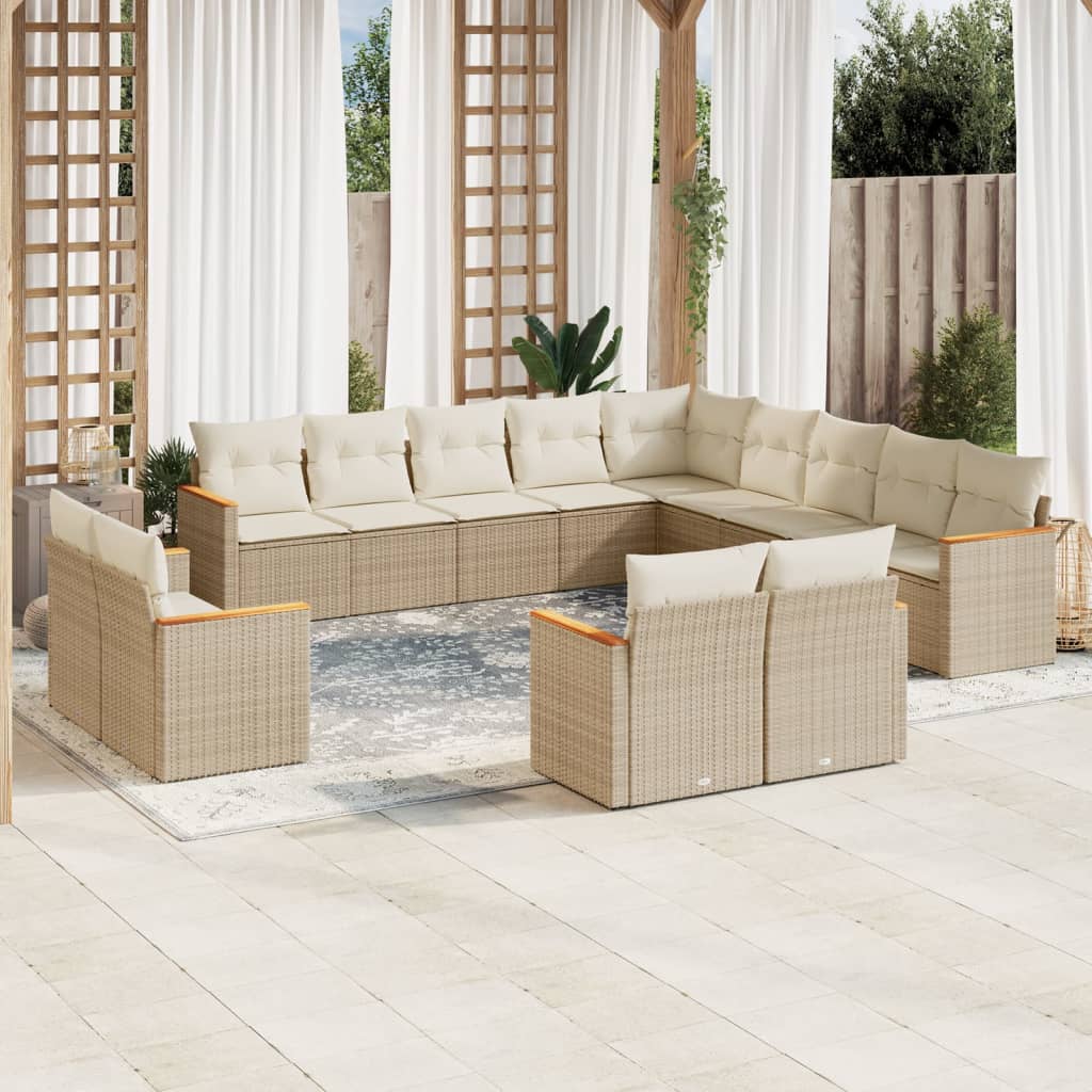 13-tlg. Garten-Sofagarnitur mit Kissen Beige Poly Rattan 13-tlg. Garten-Sofagarnitur mit Kissen Beige Poly Rattan