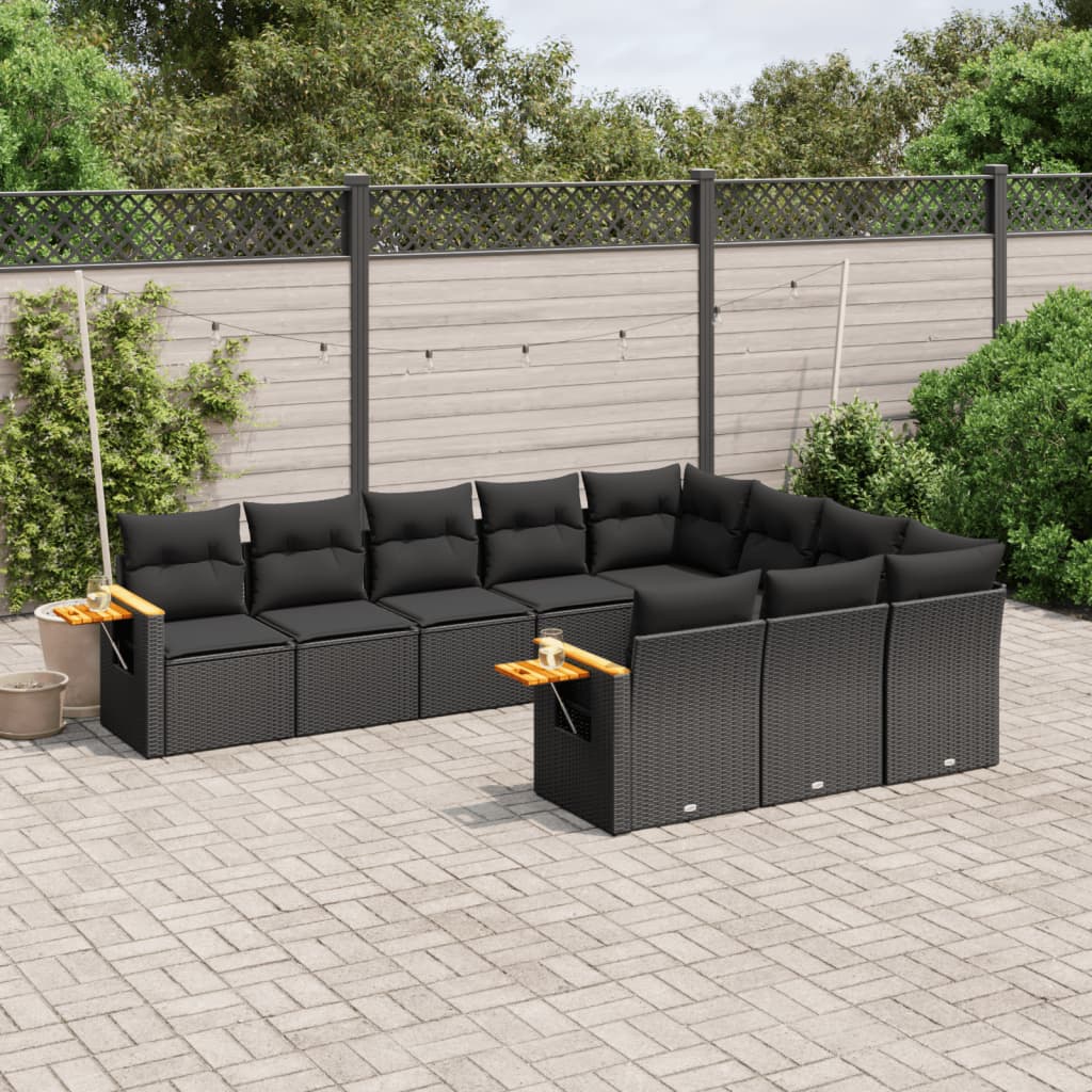 10-tlg. Garten-Sofagarnitur mit Kissen Schwarz Poly Rattan 10-tlg. Garten-Sofagarnitur mit Kissen Schwarz Poly Rattan