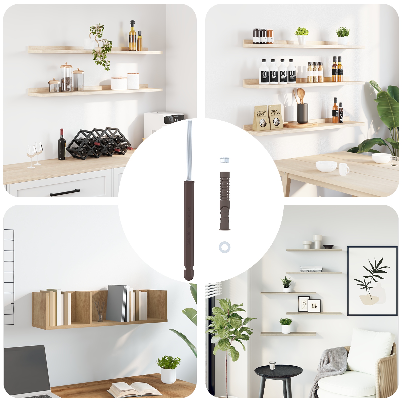 Schwebende Regalhalterungen 12 pcs Braun Ø12 x 190 mm Stahl Schwebende Regalhalterungen 12 pcs Braun Ø12 x 190 mm Stahl
