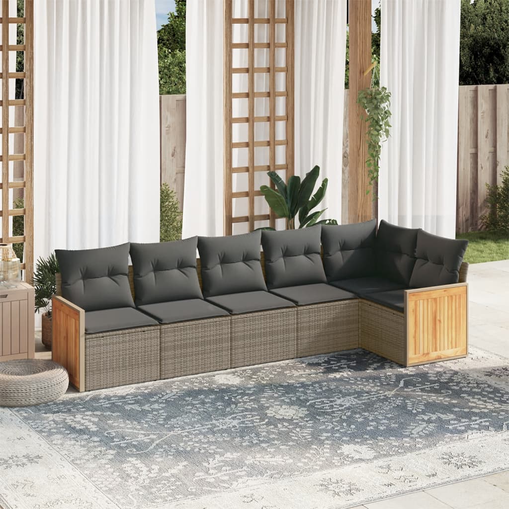6-tlg. Garten-Sofagarnitur mit Kissen Grau Poly Rattan 6-tlg. Garten-Sofagarnitur mit Kissen Grau Poly Rattan