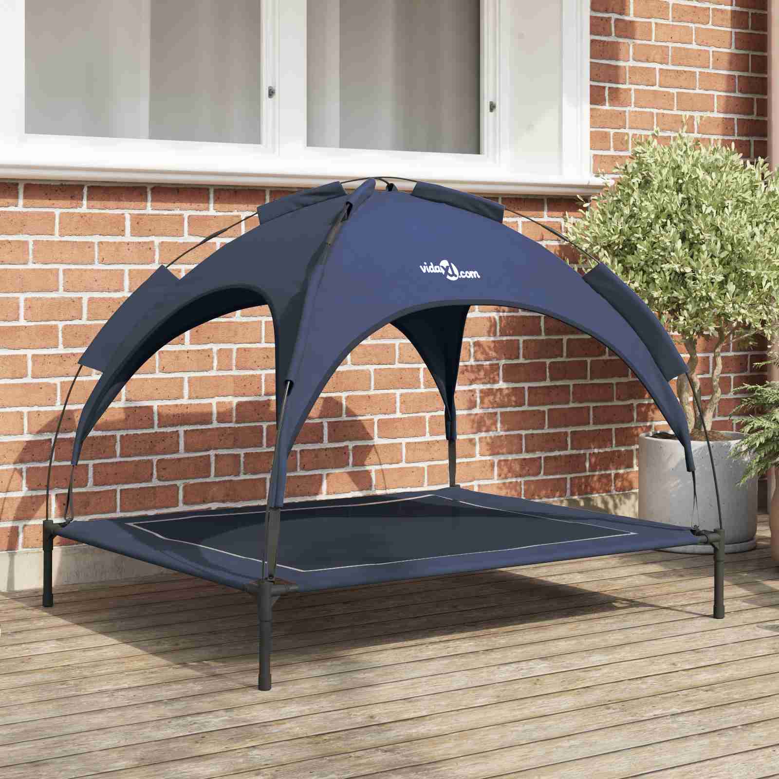 Erhöhtes Hundebett mit Abnehmbarem Dach Marineblau XL Stahl