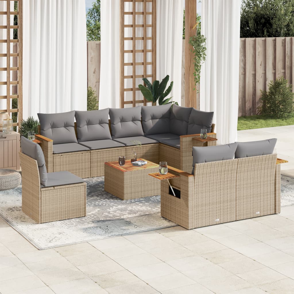 9-tlg. Garten-Sofagarnitur mit Kissen Beige Poly Rattan 9-tlg. Garten-Sofagarnitur mit Kissen Beige Poly Rattan