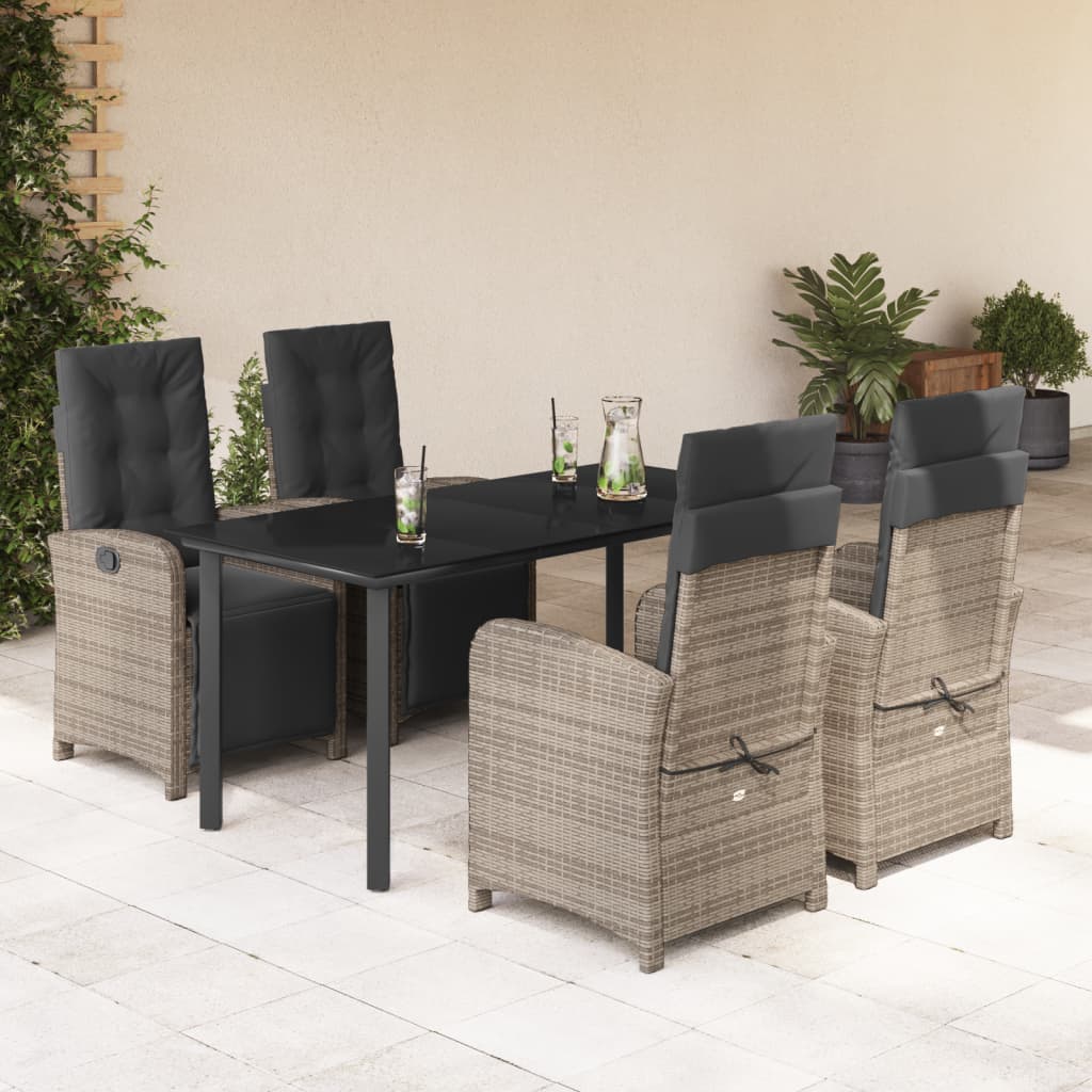 5-tlg. Garten-Essgruppe mit Kissen Grau Poly Rattan 5-tlg. Garten-Essgruppe mit Kissen Grau Poly Rattan