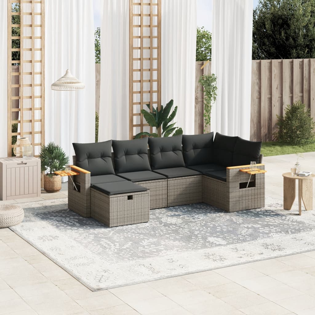 6-tlg. Garten-Sofagarnitur mit Kissen Grau Poly Rattan 6-tlg. Garten-Sofagarnitur mit Kissen Grau Poly Rattan