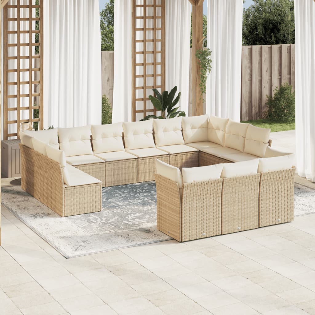 13-tlg. Garten-Sofagarnitur mit Kissen Beige Poly Rattan 13-tlg. Garten-Sofagarnitur mit Kissen Beige Poly Rattan