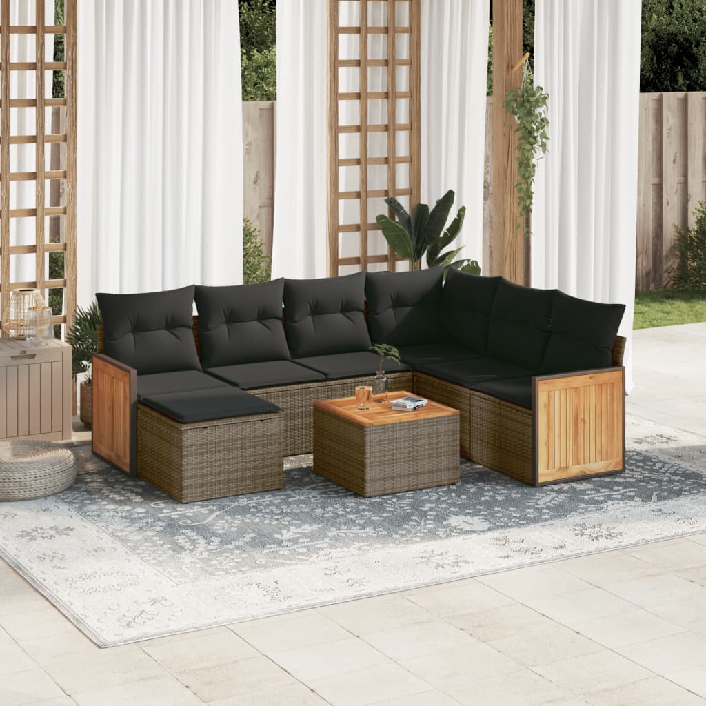8-tlg. Garten-Sofagarnitur mit Kissen Grau Poly Rattan 8-tlg. Garten-Sofagarnitur mit Kissen Grau Poly Rattan