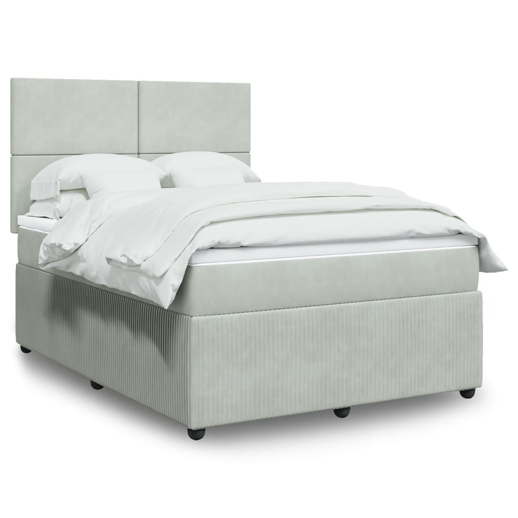 Boxspringbett mit Matratze Hellgrau 140x190 cm Samt Boxspringbett mit Matratze Hellgrau 140x190 cm Samt
