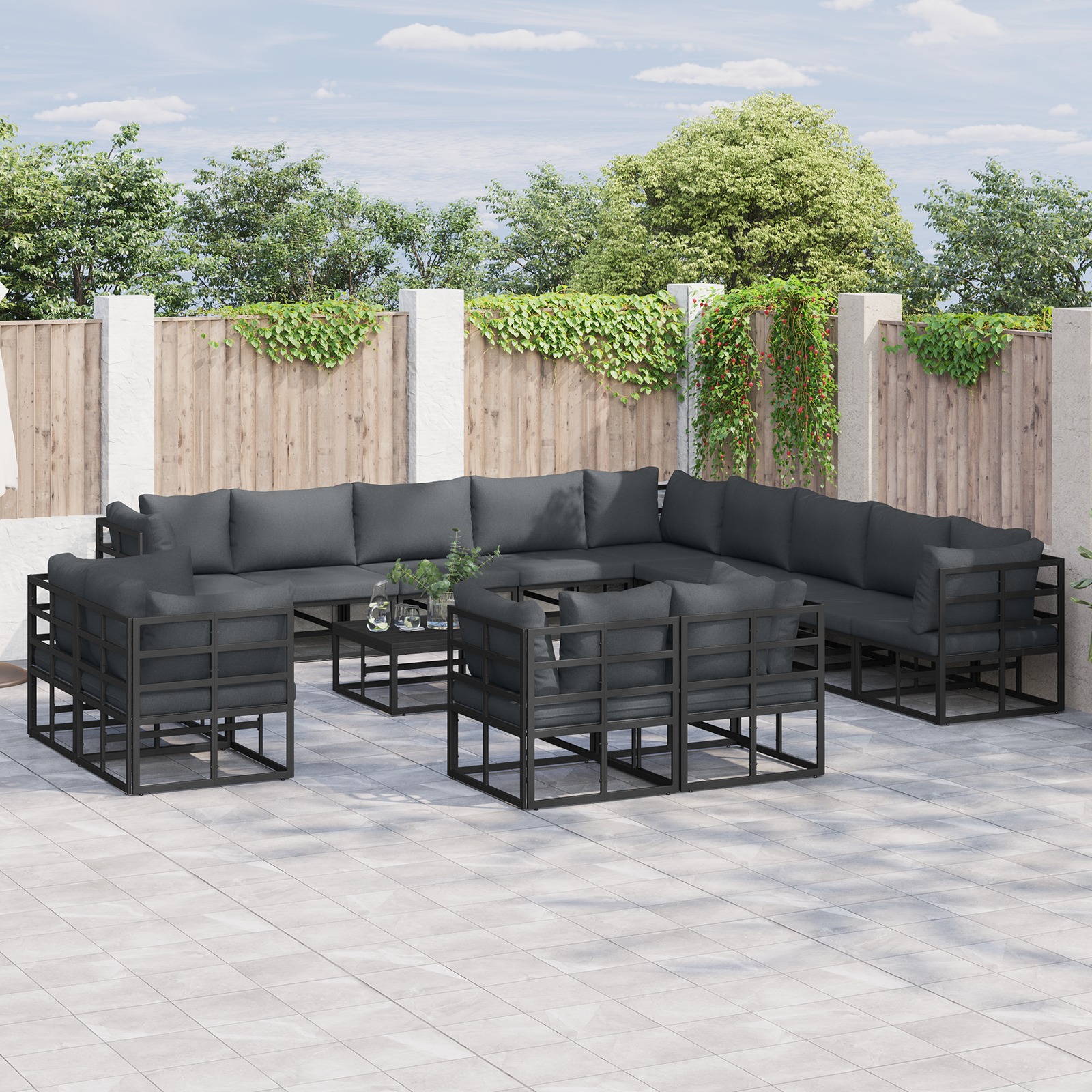 Garten-Sofa-Set 14 pcs Schwarz 70 x 70 x 32 cm Aluminium Garten-Sofa-Set 14 pcs Schwarz 70 x 70 x 32 cm Aluminium