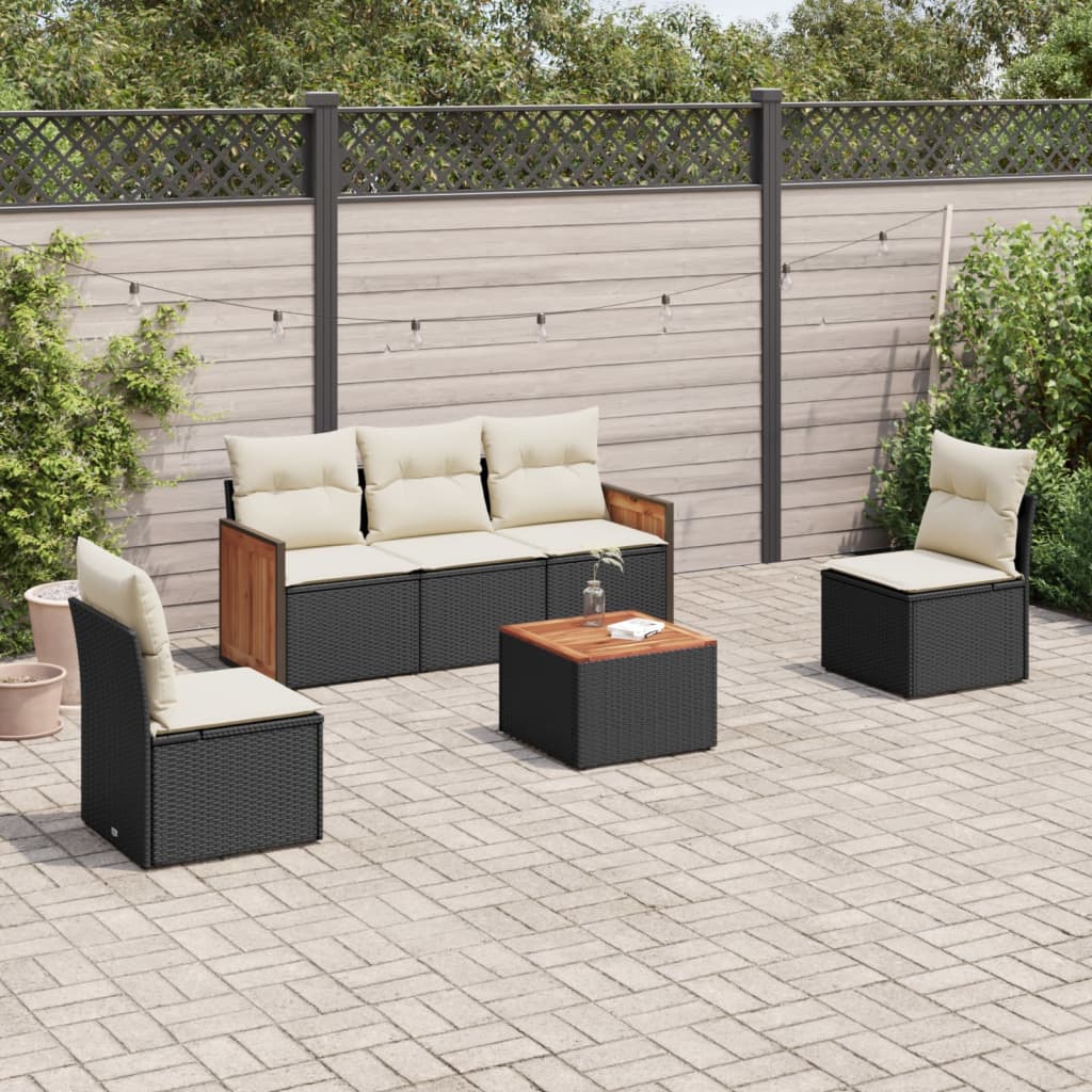 6-tlg. Garten-Sofagarnitur mit Kissen Schwarz Poly Rattan 6-tlg. Garten-Sofagarnitur mit Kissen Schwarz Poly Rattan