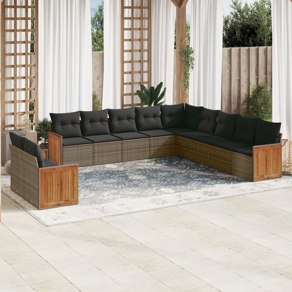 11-tlg. Garten-Sofagarnitur mit Kissen Grau Poly Rattan 11-tlg. Garten-Sofagarnitur mit Kissen Grau Poly Rattan