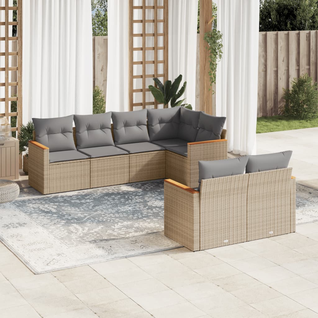 7-tlg. Garten-Sofagarnitur mit Kissen Beige Poly Rattan 7-tlg. Garten-Sofagarnitur mit Kissen Beige Poly Rattan